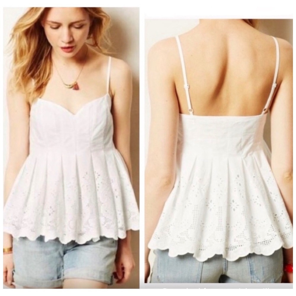 Anthropologie Meadow Rue White Eyelet Peplum Top by HD in Paris Sz 8 NWT